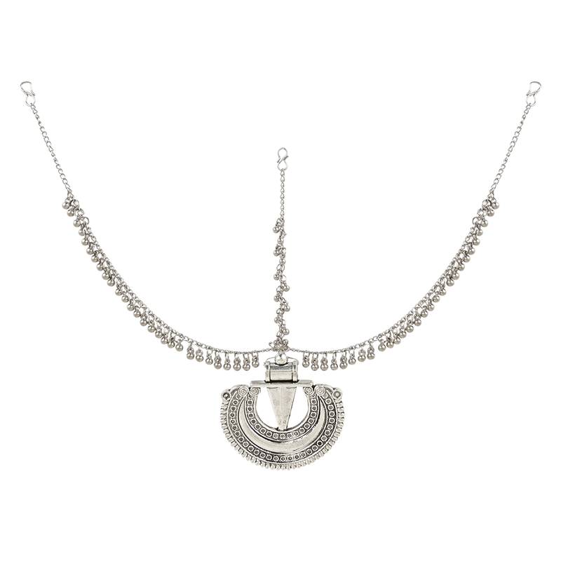 I Jewels Silver Oxidised Mathapatti with Ghungroo Embellishments for Women and Girls (T2121OX)