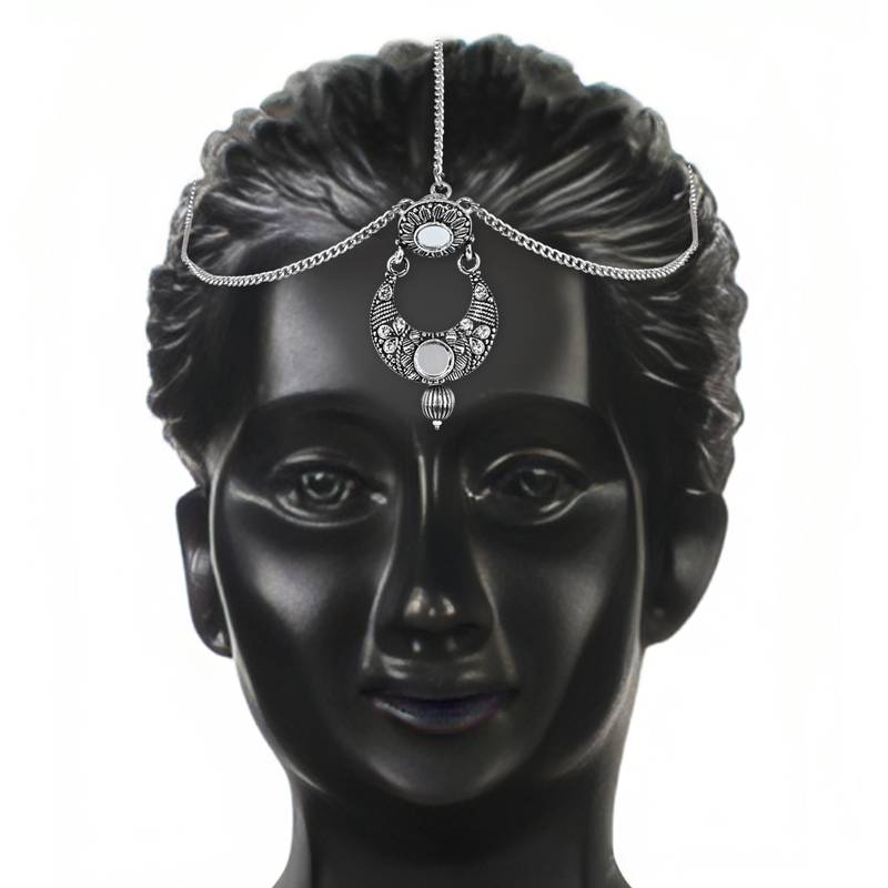 Silver Oxidised Mirror Work Mathapatti for Women and Girls 