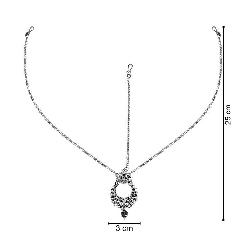 Silver Oxidised Mirror Work Mathapatti for Women and Girls 