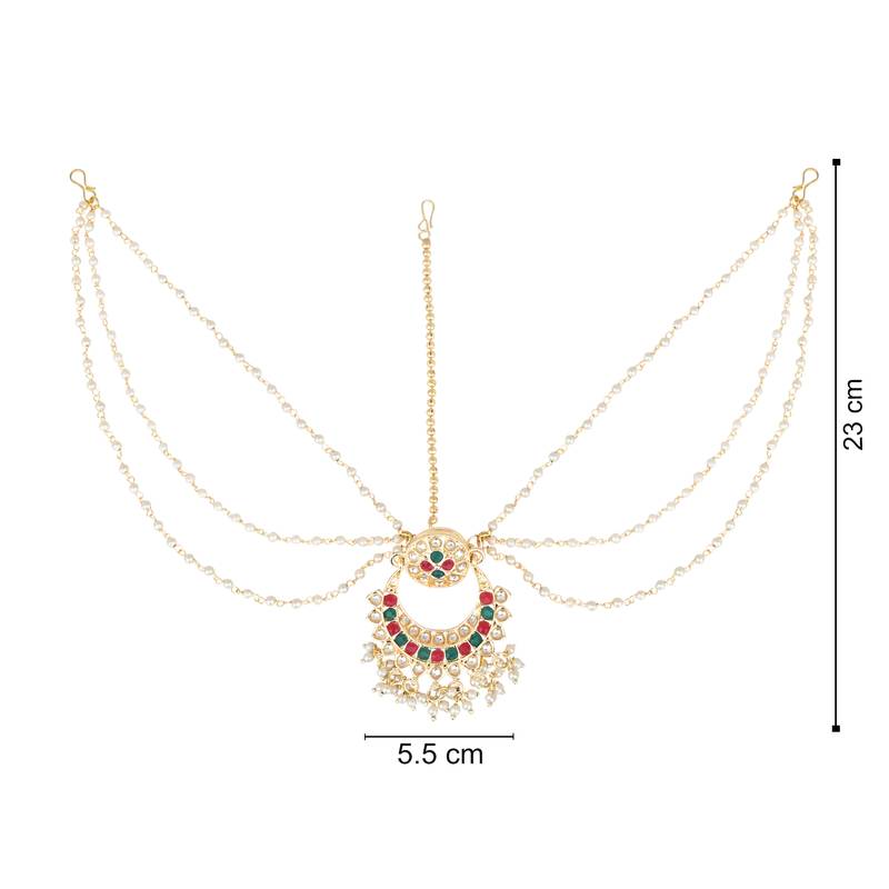 Traditional Floral Kundan Pearl Matha Patti Sheeshpatti For Women/Girls 