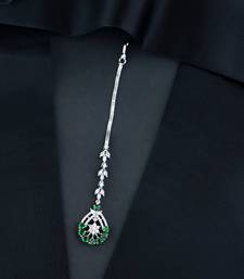 Elegant Silver Plated Beautiful AD & CZ Studded Crystal Maang Tikka for Women and Girls 
