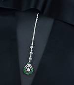 Elegant Silver Plated Beautiful AD & CZ Studded Crystal Maang Tikka for Women and Girls 