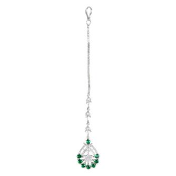 Elegant Silver Plated Beautiful AD & CZ Studded Crystal Maang Tikka for Women and Girls  2