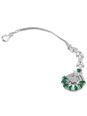 Elegant Silver Plated Beautiful AD & CZ Studded Crystal Maang Tikka for Women and Girls  3