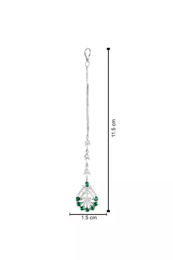 Elegant Silver Plated Beautiful AD & CZ Studded Crystal Maang Tikka for Women and Girls 