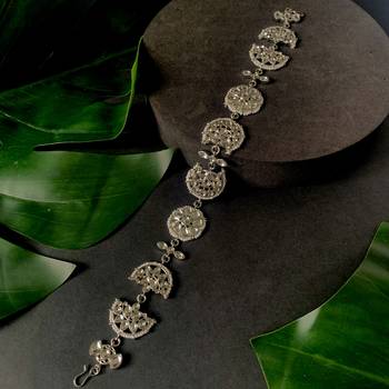 Silver Plated Traditional Floral Kundan Pearl Sheeshphool Matha Patti Sheeshpatti For Women/Girls  1
