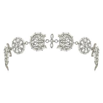 Silver Plated Traditional Floral Kundan Pearl Sheeshphool Matha Patti Sheeshpatti For Women/Girls  2