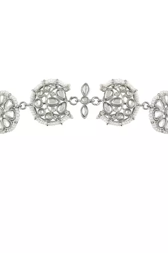 Silver Plated Traditional Floral Kundan Pearl Sheeshphool Matha Patti Sheeshpatti For Women/Girls 