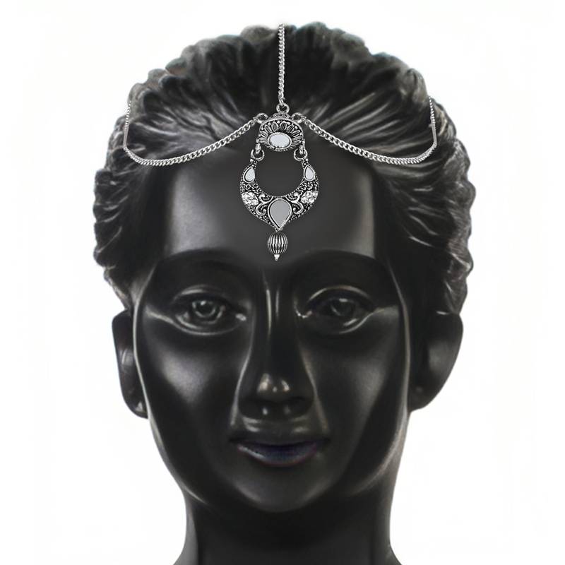 Silver Oxidised Mirror Work Mathapatti for Women and Girls 