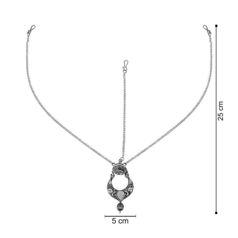 Silver Oxidised Mirror Work Mathapatti for Women and Girls 