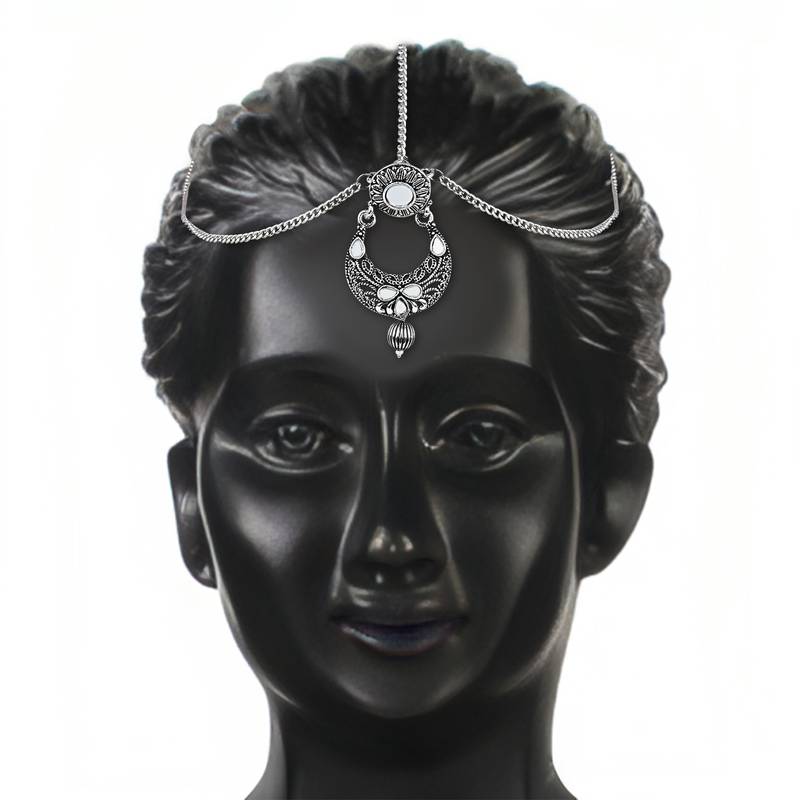 Silver Oxidised Mirror Work Mathapatti for Women and Girls 