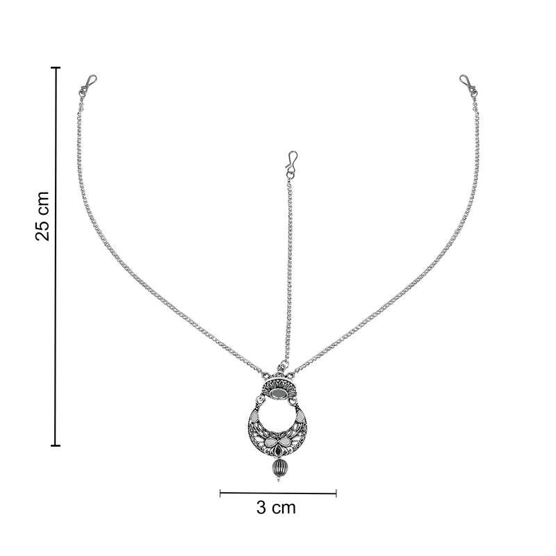 Silver Oxidised Mirror Work Mathapatti for Women and Girls 