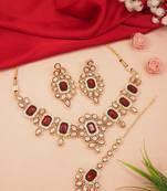 Traditional Kundan & Stone Choker Necklace Jewellery with Earrings & Maang Tikka Set
