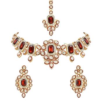 Traditional Kundan & Stone Choker Necklace Jewellery with Earrings & Maang Tikka Set 2