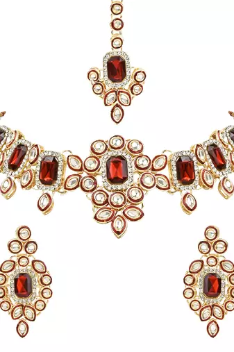 Traditional Kundan & Stone Choker Necklace Jewellery with Earrings & Maang Tikka Set