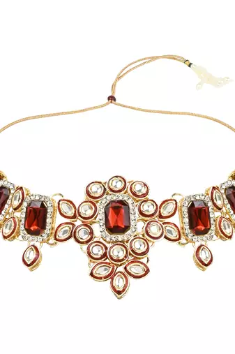 Traditional Kundan & Stone Choker Necklace Jewellery with Earrings & Maang Tikka Set