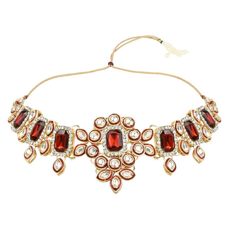 Traditional Kundan & Stone Choker Necklace Jewellery with Earrings & Maang Tikka Set