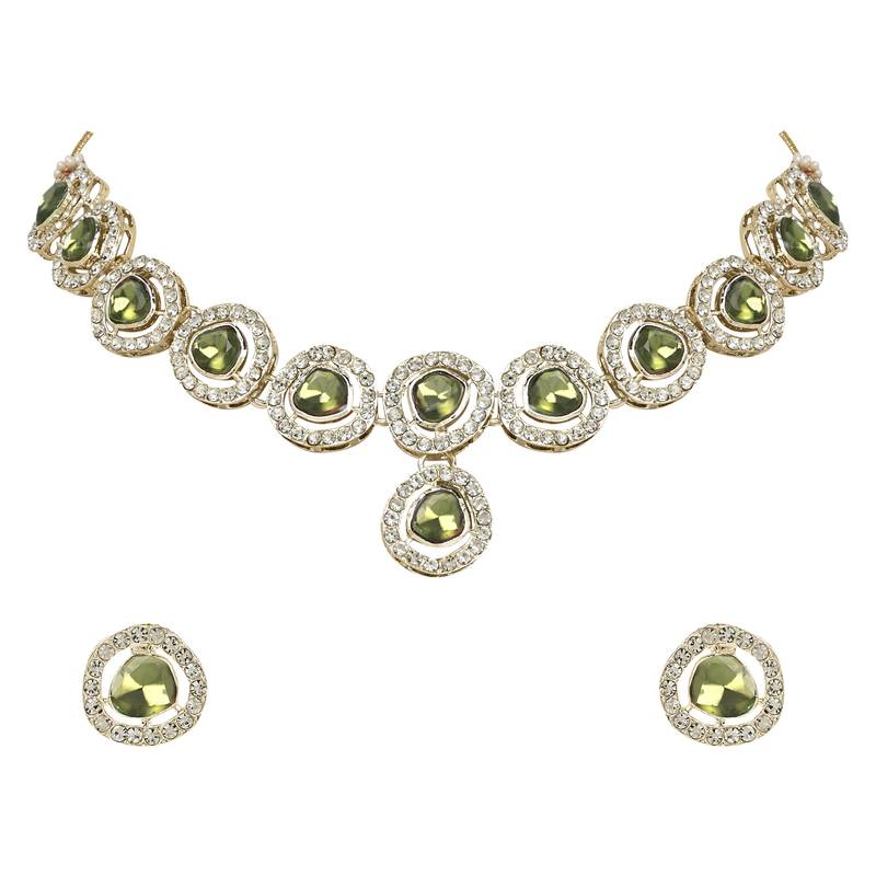 Traditional Handcrafted Stone Kundan Choker Necklace Jewellery Set With Earrings