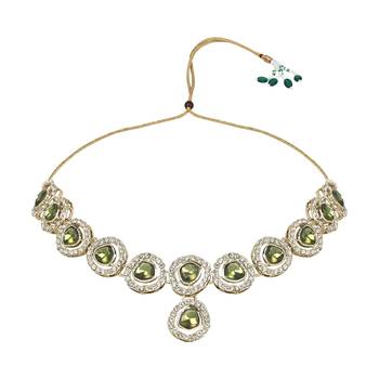 Traditional Handcrafted Stone Kundan Choker Necklace Jewellery Set With Earrings 3