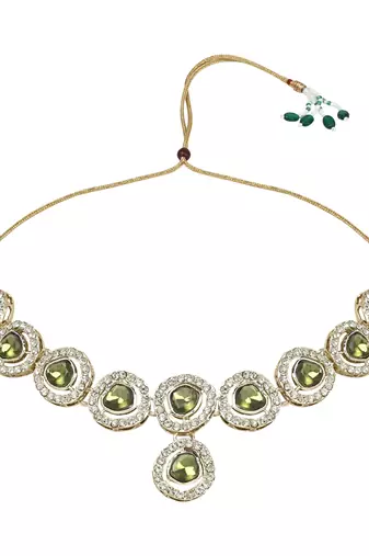 Traditional Handcrafted Stone Kundan Choker Necklace Jewellery Set With Earrings