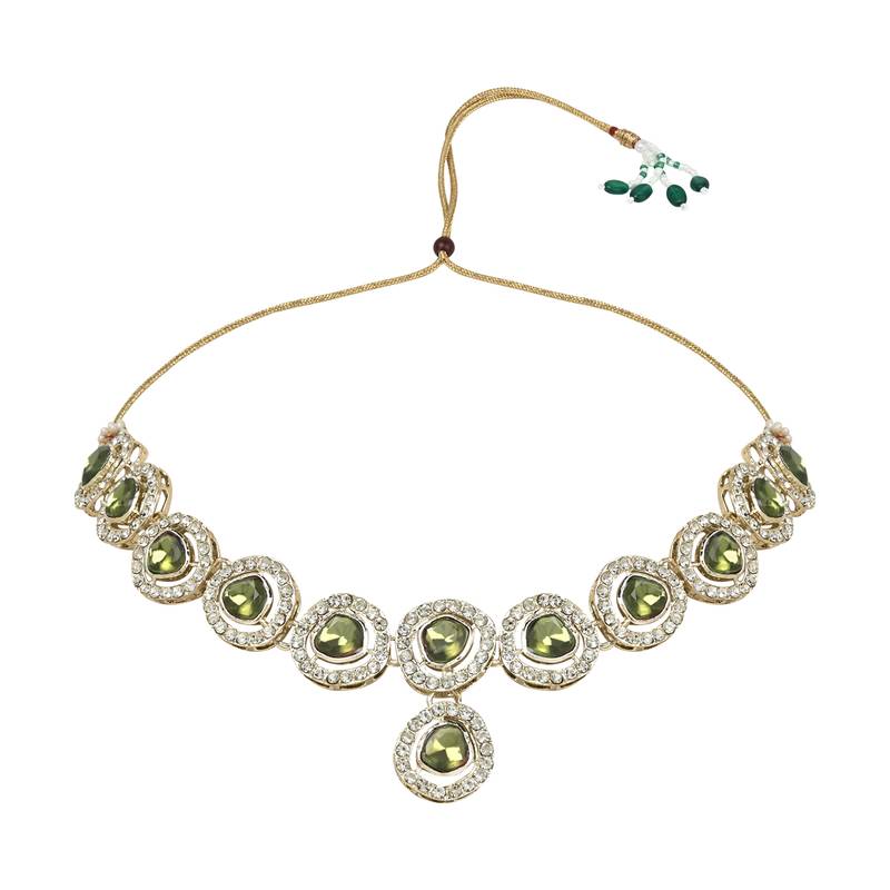 Traditional Handcrafted Stone Kundan Choker Necklace Jewellery Set With Earrings