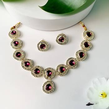 Traditional Stone Choker Necklace Jewellery With Earring Set 1