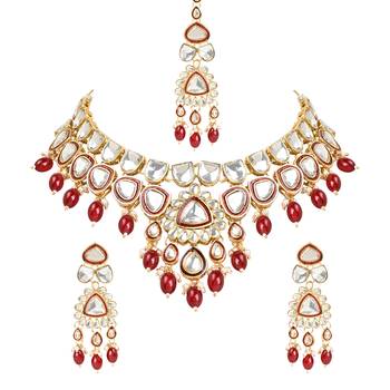 Traditional Pearl Kundan Necklace Jewellery Set With Earring Maang Tikka Set 2