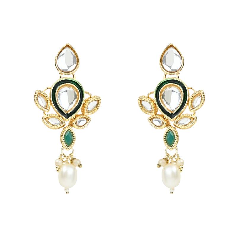 Traditional Pearl Kundan Floral Necklace With Earring Maang Tikka Set