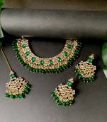 Traditional Kundan Pearl Hanging Choker Necklace Jewellery Set With Earrings & Maang Tikka