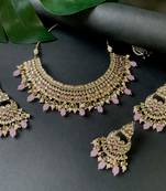 Traditional Kundan Pearl Hanging Choker Necklace Jewellery Set With Earrings & Maang Tikka