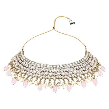 Traditional Kundan Pearl Hanging Choker Necklace Jewellery Set With Earrings & Maang Tikka 3