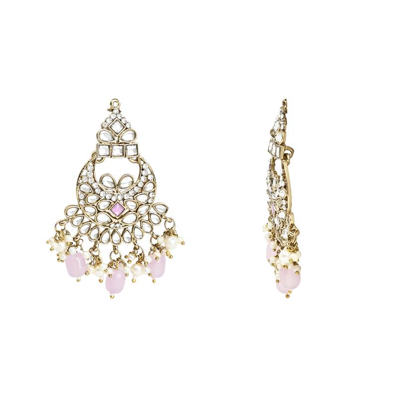 Traditional Kundan Pearl Hanging Choker Necklace Jewellery Set With Earrings & Maang Tikka