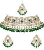 Traditional Kundan Pearl Hanging Choker Necklace Jewellery Set With Earrings & Maang Tikka