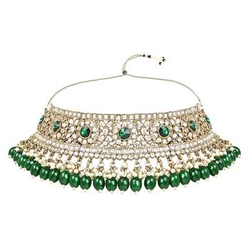 Traditional Kundan Pearl Hanging Choker Necklace Jewellery Set With Earrings & Maang Tikka 2