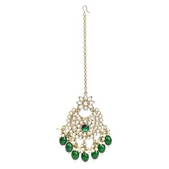 Traditional Kundan Pearl Hanging Choker Necklace Jewellery Set With Earrings & Maang Tikka 5
