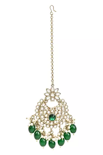 Traditional Kundan Pearl Hanging Choker Necklace Jewellery Set With Earrings & Maang Tikka