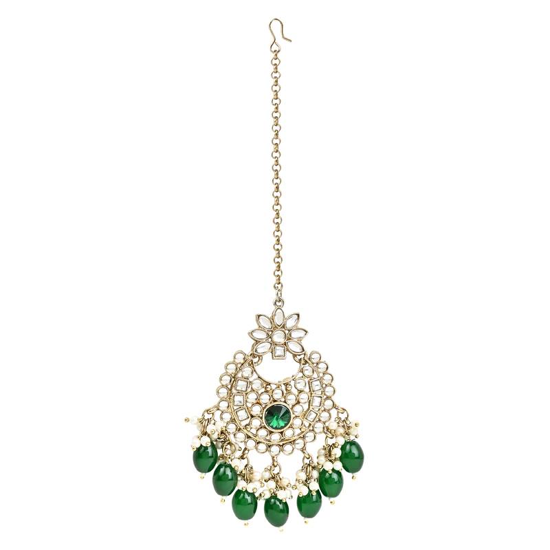 Traditional Kundan Pearl Hanging Choker Necklace Jewellery Set With Earrings & Maang Tikka