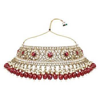 Traditional Kundan Pearl Hanging Choker Necklace Jewellery Set With Earrings & Maang Tikka 3