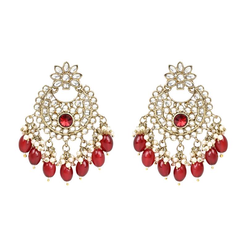 Traditional Kundan Pearl Hanging Choker Necklace Jewellery Set With Earrings & Maang Tikka