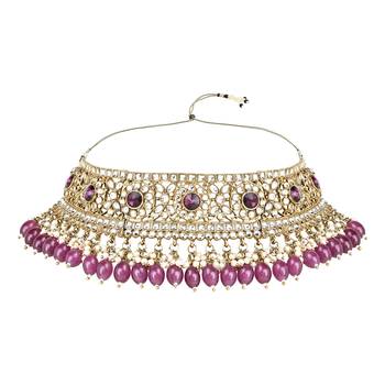 Traditional Kundan Pearl Hanging Choker Necklace Jewellery Set With Earrings & Maang Tikka 3