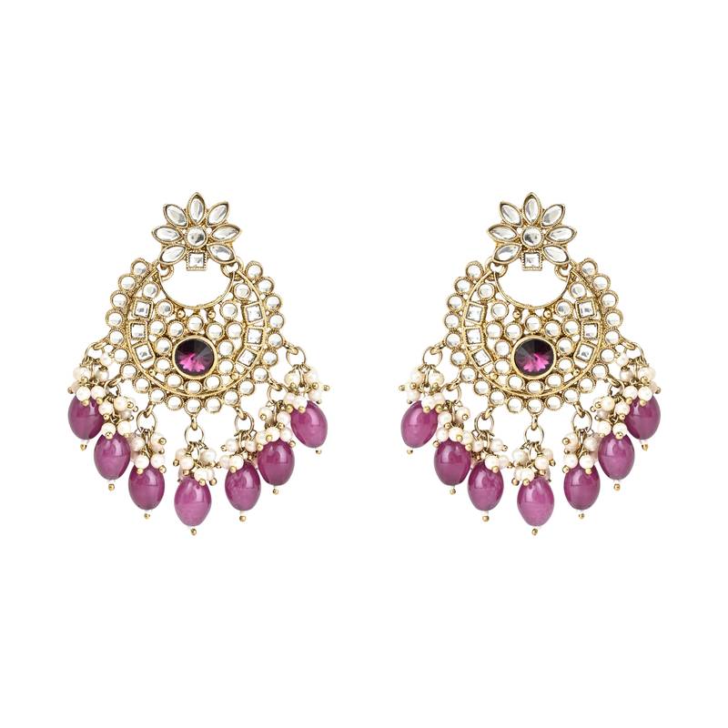 Traditional Kundan Pearl Hanging Choker Necklace Jewellery Set With Earrings & Maang Tikka