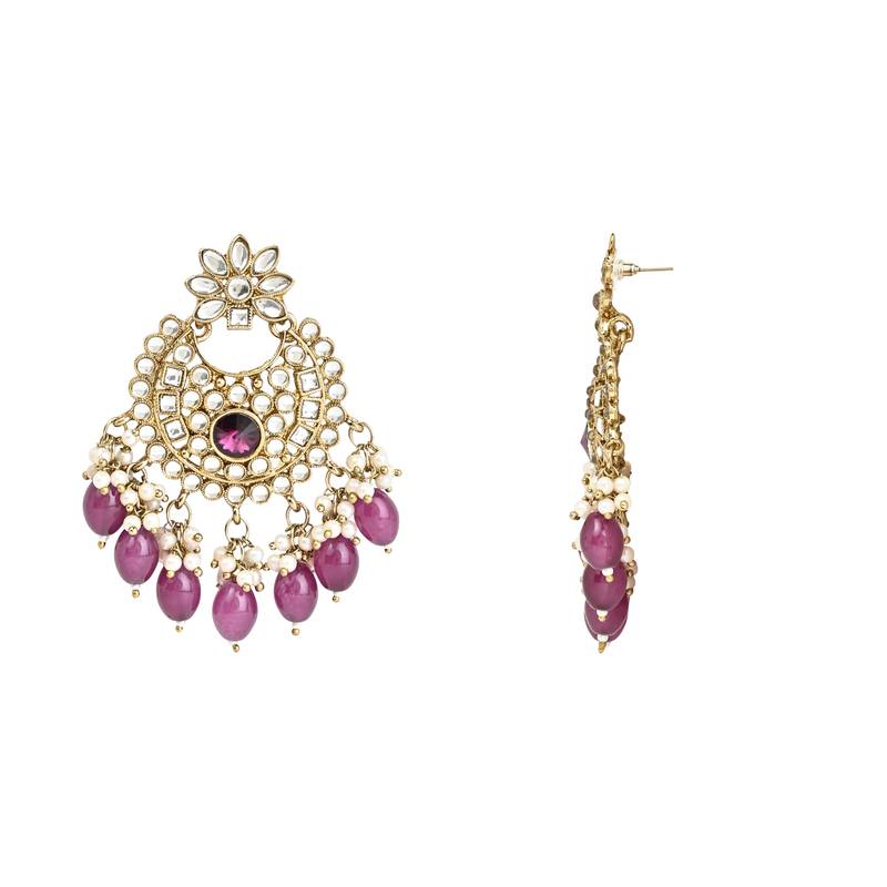 Traditional Kundan Pearl Hanging Choker Necklace Jewellery Set With Earrings & Maang Tikka