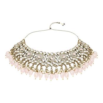 Traditional Kundan Pearl Drop Bridal Choker Necklace With Chandbali Earrings & Maang Tikka Jewellery Set 3