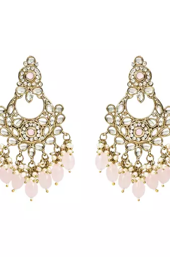 Traditional Kundan Pearl Drop Bridal Choker Necklace With Chandbali Earrings & Maang Tikka Jewellery Set