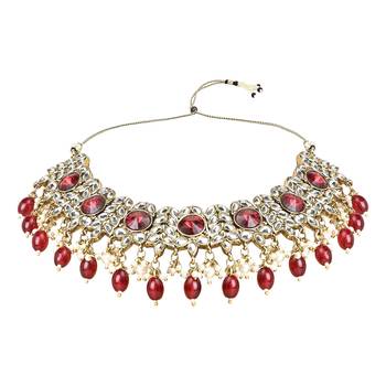 Traditional Kundan Pearl Drop Bridal Choker Necklace With Chandbali Earrings & Maang Tikka Jewellery Set 3