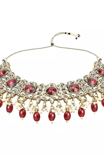 Traditional Kundan Pearl Drop Bridal Choker Necklace With Chandbali Earrings & Maang Tikka Jewellery Set