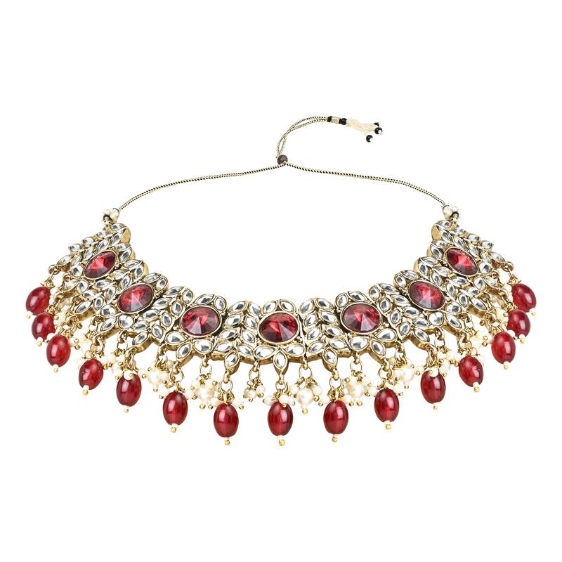 Traditional Kundan Pearl Drop Bridal Choker Necklace With Chandbali Earrings & Maang Tikka Jewellery Set