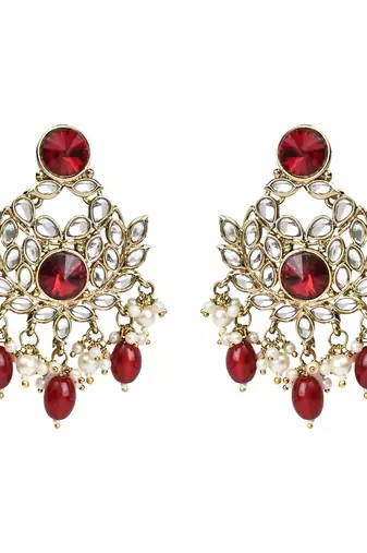 Traditional Kundan Pearl Drop Bridal Choker Necklace With Chandbali Earrings & Maang Tikka Jewellery Set
