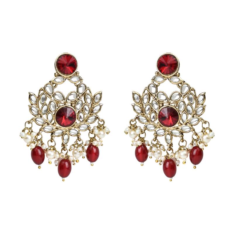 Traditional Kundan Pearl Drop Bridal Choker Necklace With Chandbali Earrings & Maang Tikka Jewellery Set