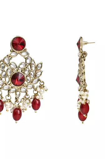 Traditional Kundan Pearl Drop Bridal Choker Necklace With Chandbali Earrings & Maang Tikka Jewellery Set
